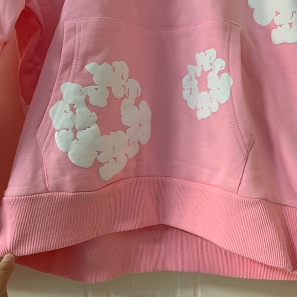 Denim Teardrop Cotton Pink Print Unisex Hoodie - Picture 2 of 8